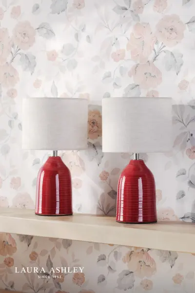 Penny Twin Pack Red Ceramic Table Lamp C/W Shades