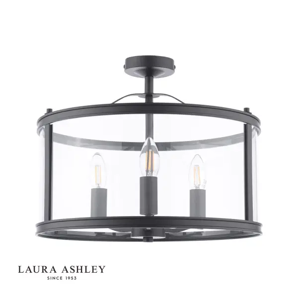 Harrington 3 Light Semi Flush in Matt Black