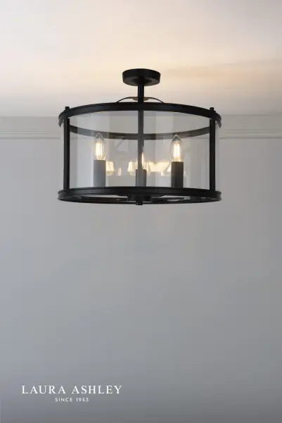 Harrington 3 Light Semi Flush in Matt Black