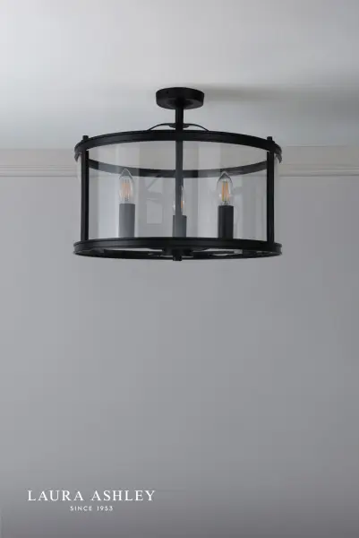 Harrington 3 Light Semi Flush in Matt Black
