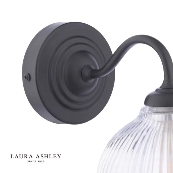 Charissa Matt Black & Ribbed Glass Wall Light