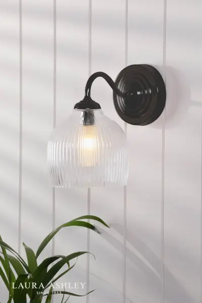 Charissa Matt Black & Ribbed Glass Wall Light