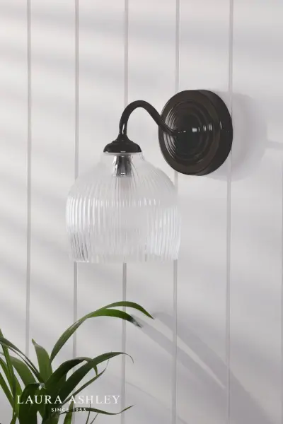 Charissa Matt Black & Ribbed Glass Wall Light