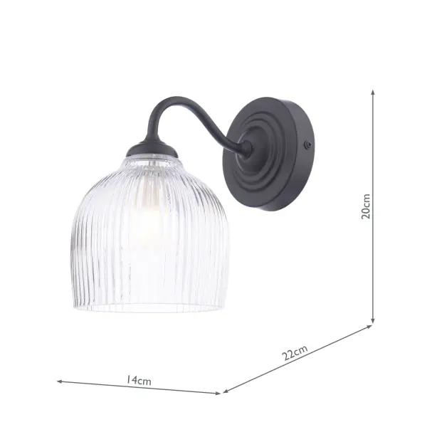 Charissa Matt Black & Ribbed Glass Wall Light