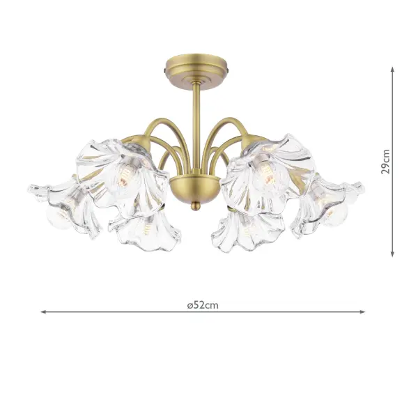 Kerswell 6 Light Semi Flush Fitting in Antique Brass