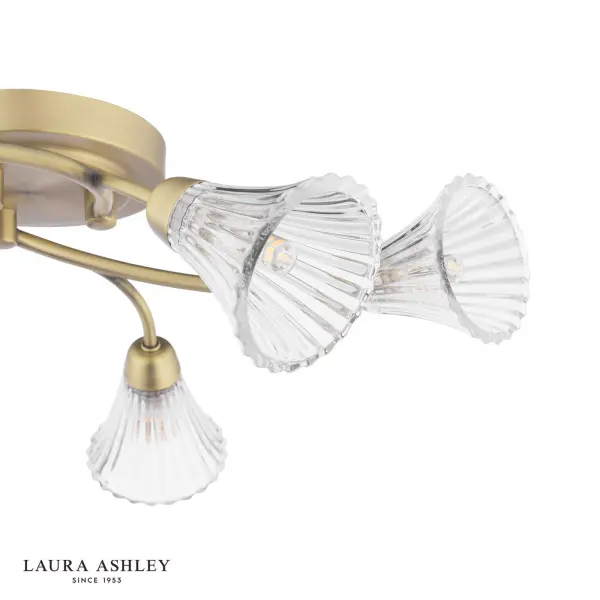 Lanton 6 Light Semi Flush Fitting in Antique Brass & Ribbed Glass