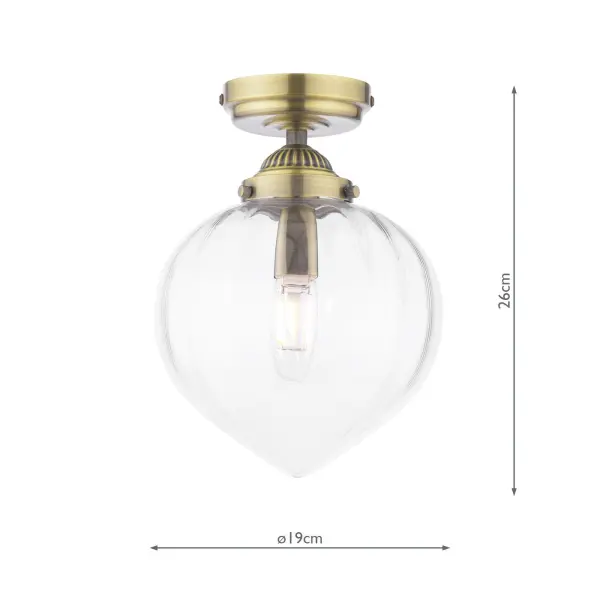 Whitham Antique Brass Bathroom Semi Flush IP44