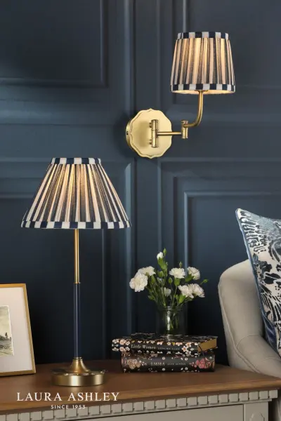 Denwick Antique Brass Table Lamp C/W Blue Shade