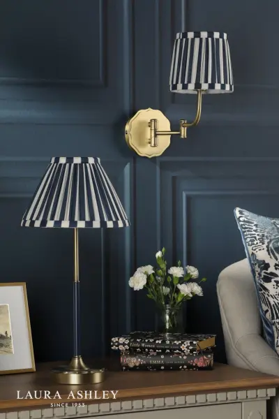 Denwick Antique Brass Table Lamp C/W Blue Shade