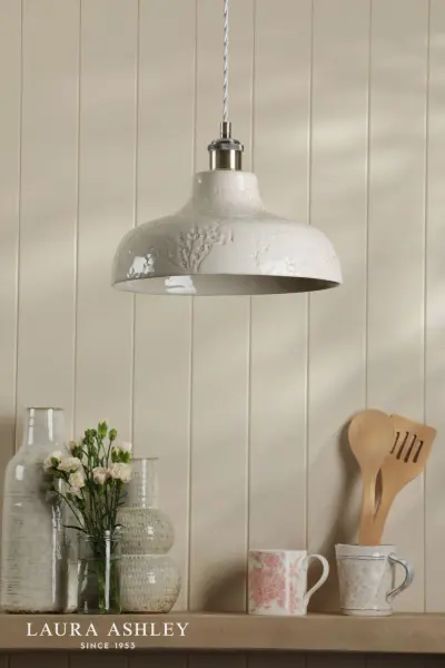 Pussywillow White Ceramic Pendant with Brass Detailing