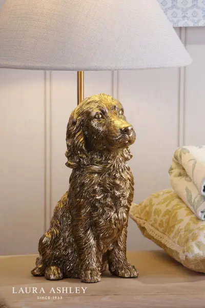 Antique Gold Cocker Spaniel Table Lamp C/W Shade
