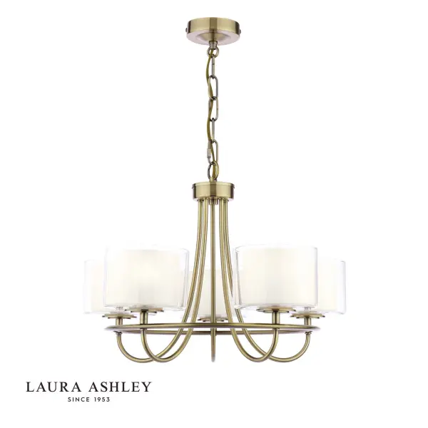 Southwell 5 Light Pendant in Antique Brass & Opal Glass