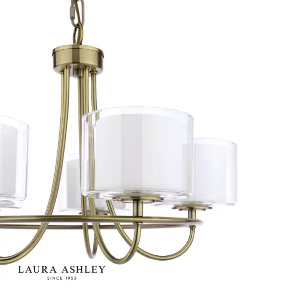Southwell 5 Light Pendant in Antique Brass & Opal Glass