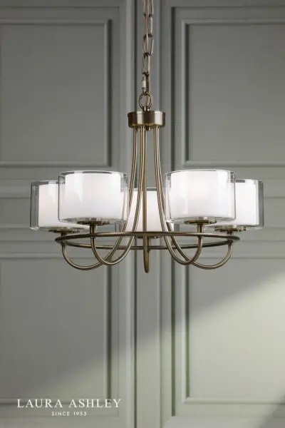 Southwell 5 Light Pendant in Antique Brass & Opal Glass