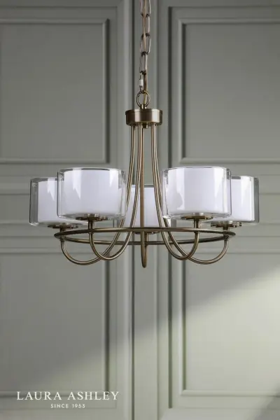 Southwell 5 Light Pendant in Antique Brass & Opal Glass