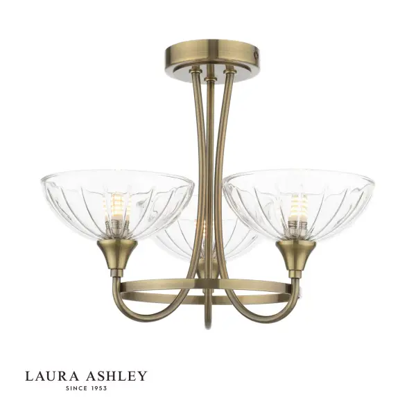 Wellham 3 Light Antique Brass Semi Flush Fitting