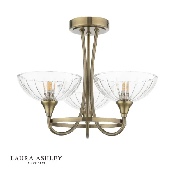 Wellham 3 Light Antique Brass Semi Flush Fitting