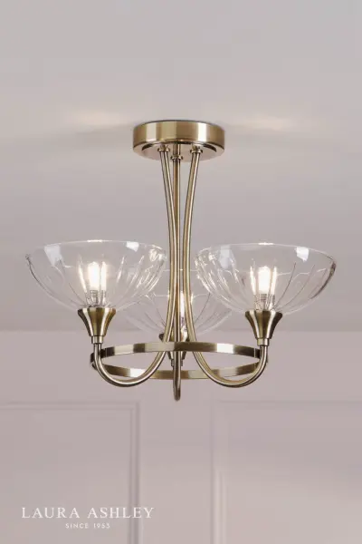 Wellham 3 Light Antique Brass Semi Flush Fitting