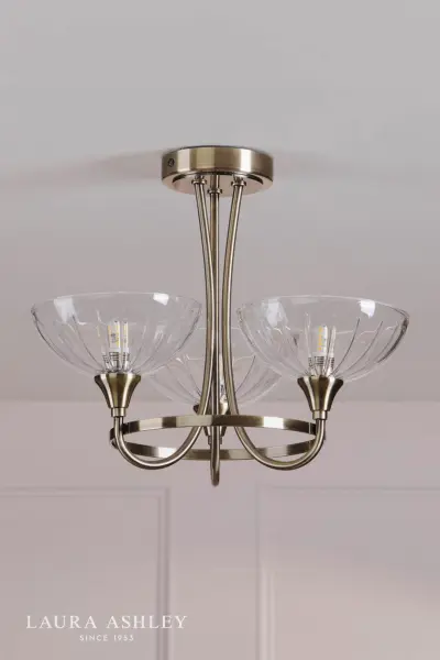 Wellham 3 Light Antique Brass Semi Flush Fitting