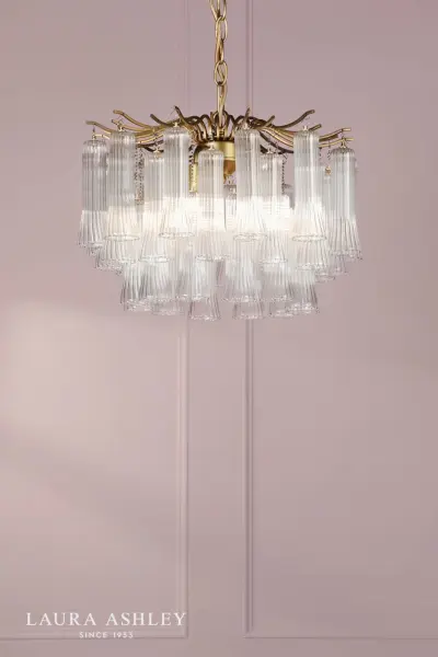 Penlee 4 Light Antique Brass Ceiling Pendant with Ribbed Glass