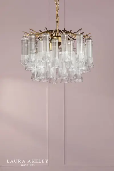 Penlee 4 Light Antique Brass Ceiling Pendant with Ribbed Glass