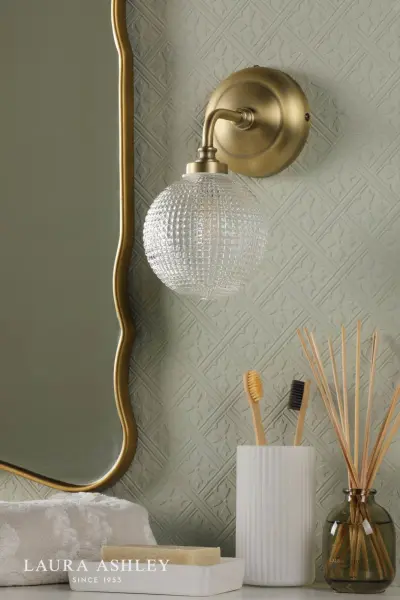 Langdon Antique Brass & Textured Glass Wall Light IP44