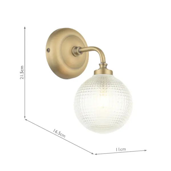 Langdon Antique Brass & Textured Glass Wall Light IP44