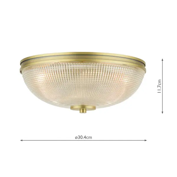 Langdon Antique Brass & Textured Glass Bathroom Flush Fitting IP44