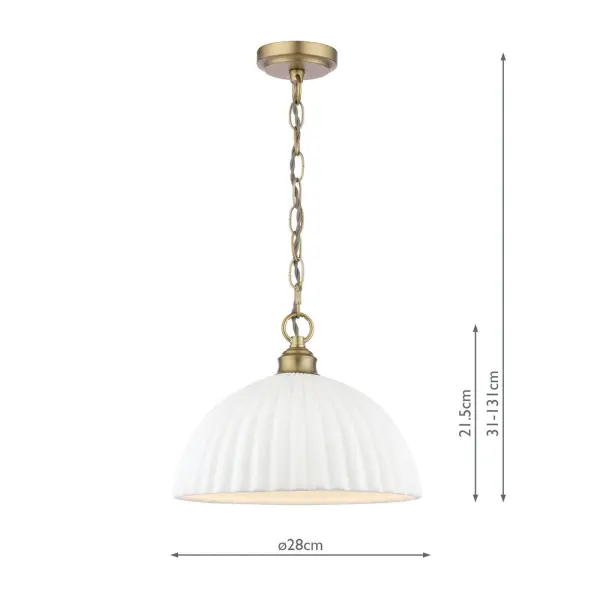 Durford Large Pendant in Matt Antique Brass and White Ceramic Shade