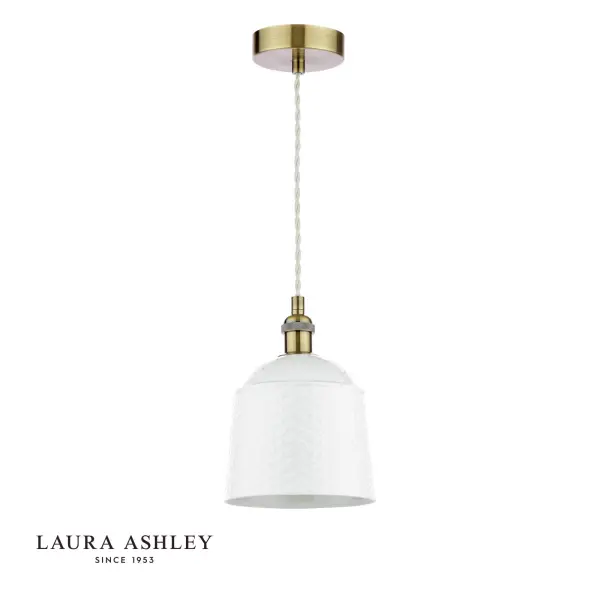 Porcelain Round Cream & Brass Single Pendant