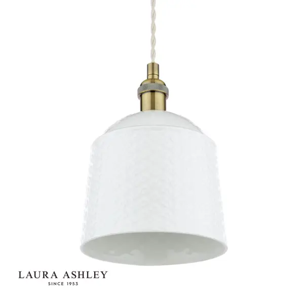 Porcelain Round Cream & Brass Single Pendant