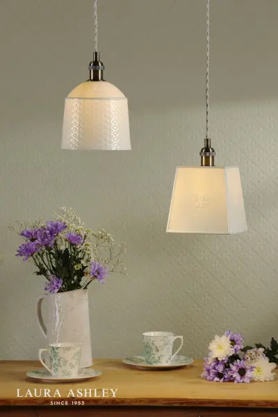 Porcelain Round Cream & Brass Single Pendant