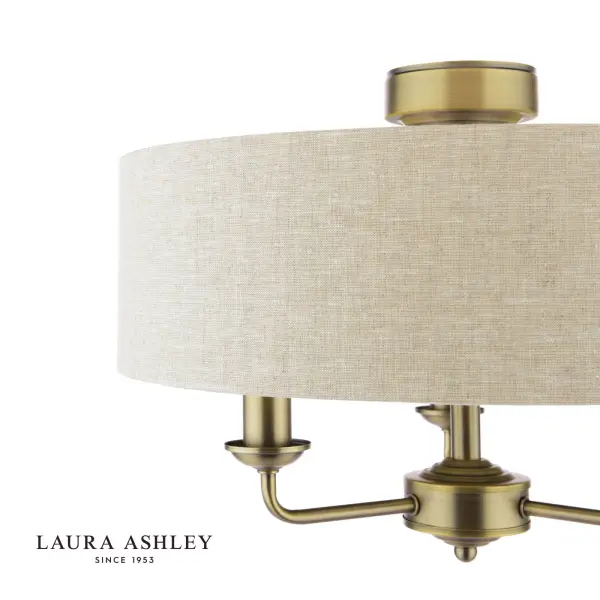 Sorrento Antique Brass Semi Flush Light C/W Natural Shade