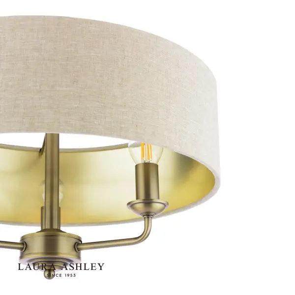 Sorrento Antique Brass Semi Flush Light C/W Natural Shade