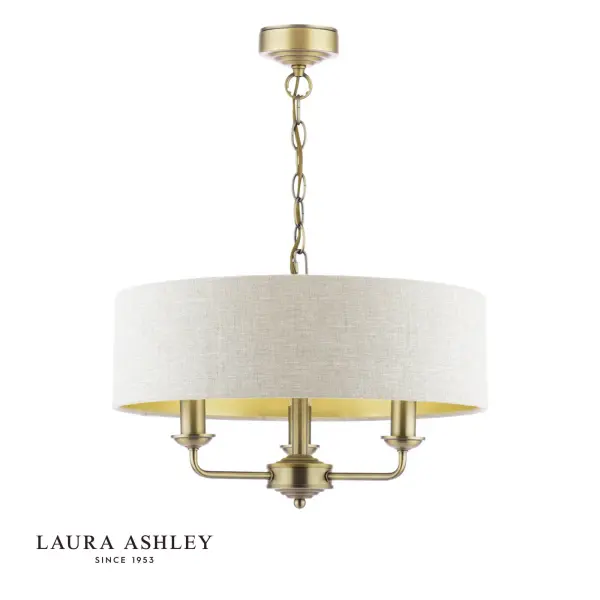 Sorrento 3 Light Antique Brass Pendant with Natural Shade