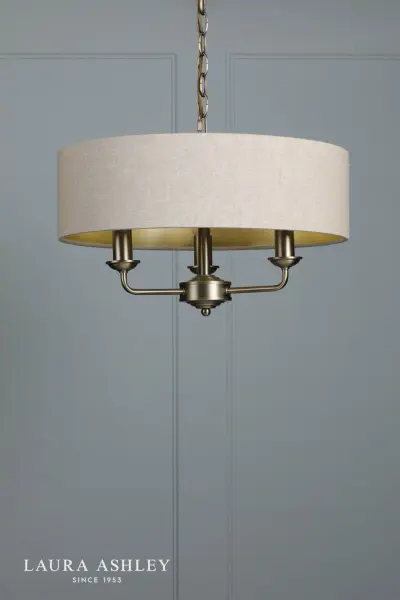 Sorrento 3 Light Antique Brass Pendant with Natural Shade
