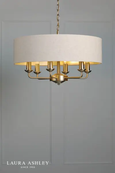 Sorrento 6 Light Antique Brass Pendant C/W Natural Shade