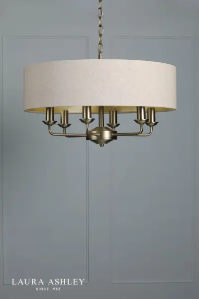 Sorrento 6 Light Antique Brass Pendant C/W Natural Shade