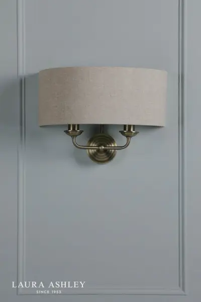 Sorrento 2 Light Antique Brass Wall Light C/W Natural Shade