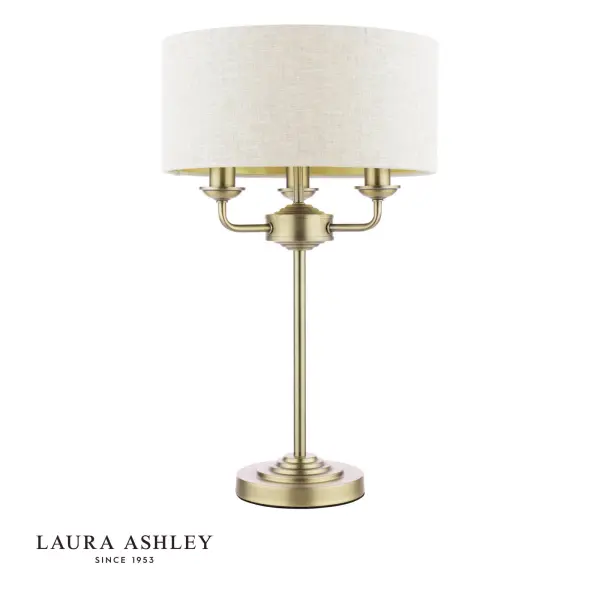 Sorrento 3 Light Table Lamp Antique Brass With Natural Shade