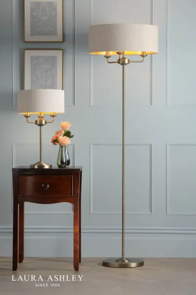 Sorrento 3 Light Table Lamp Antique Brass With Natural Shade