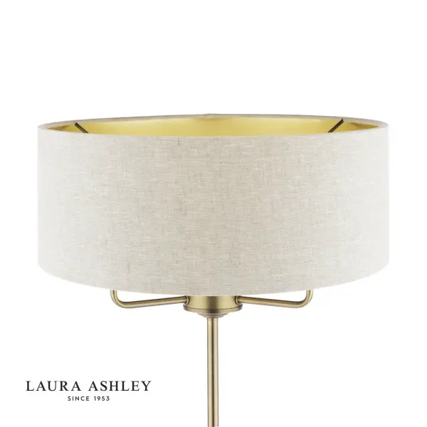 Sorrento 3 Light Antique Brass Floor Lamp With Natural Shade