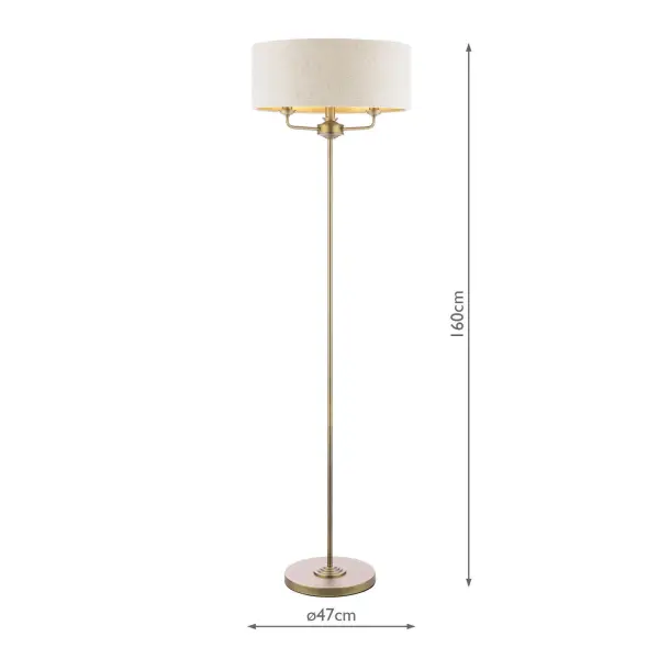 Sorrento 3 Light Antique Brass Floor Lamp With Natural Shade