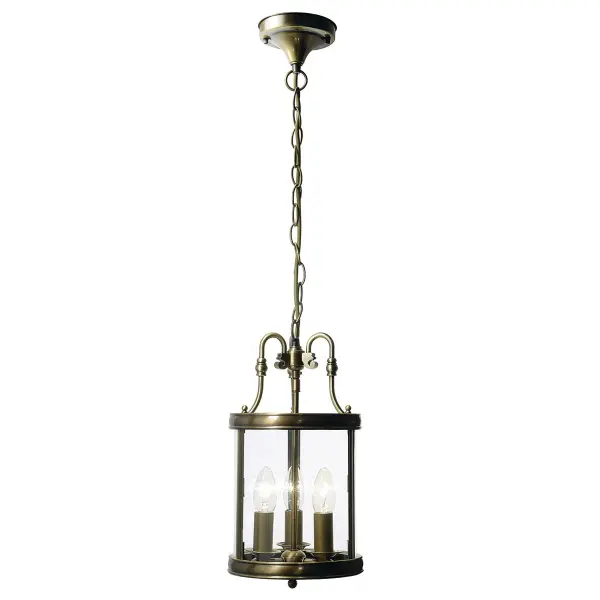 3-light antique brass dual mount  glass lantern