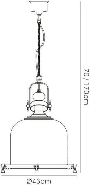 Riley Large Bell Pendant in Antique Brass & Cognac Glass
