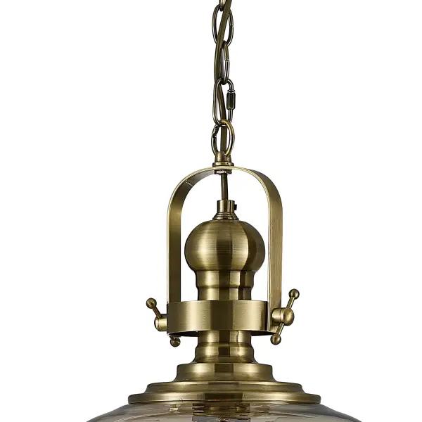 Riley Large Bell Pendant in Antique Brass & Cognac Glass