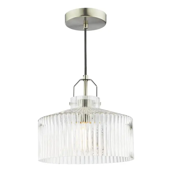 Lenka Satin Nickel & Ribbed Glass Pendant