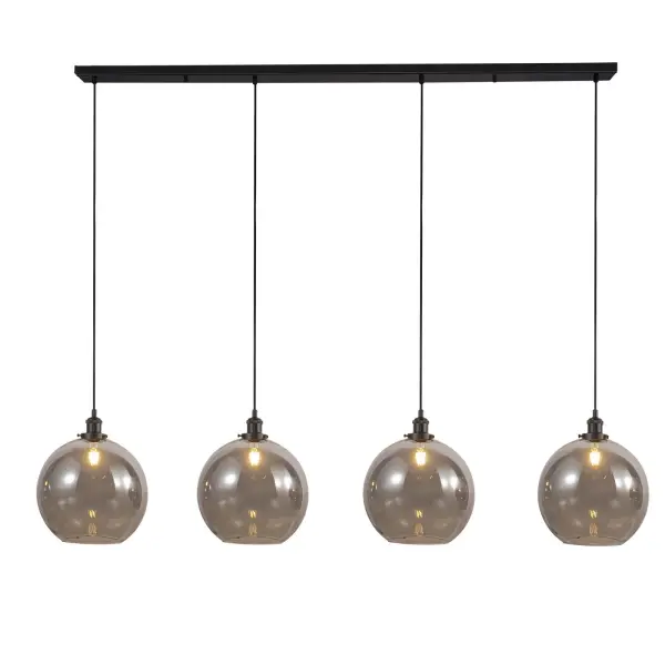 Lewis 4 Light Bar Pendant in Matt Black & Smoked Glass