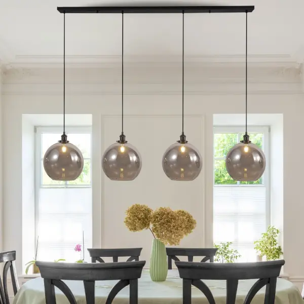 Lewis 4 Light Bar Pendant in Matt Black & Smoked Glass
