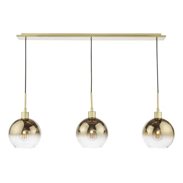 Lycia 3 Light Bar Pendant in Satin Gold with Ombre Glass